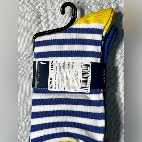 $24 Men’s POLO Ralph Lauren Floral & Striped Stripes Sailboat Dress Socks 2 Pair - Picture 6 of 8